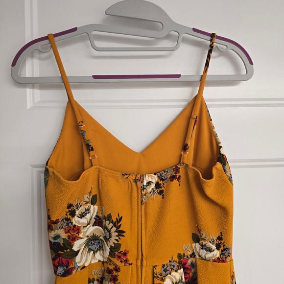 Women's Emerald Sundae Mustard Yellow Floral V-Neck Mini Dress | Size Small - Picture 5 of 9